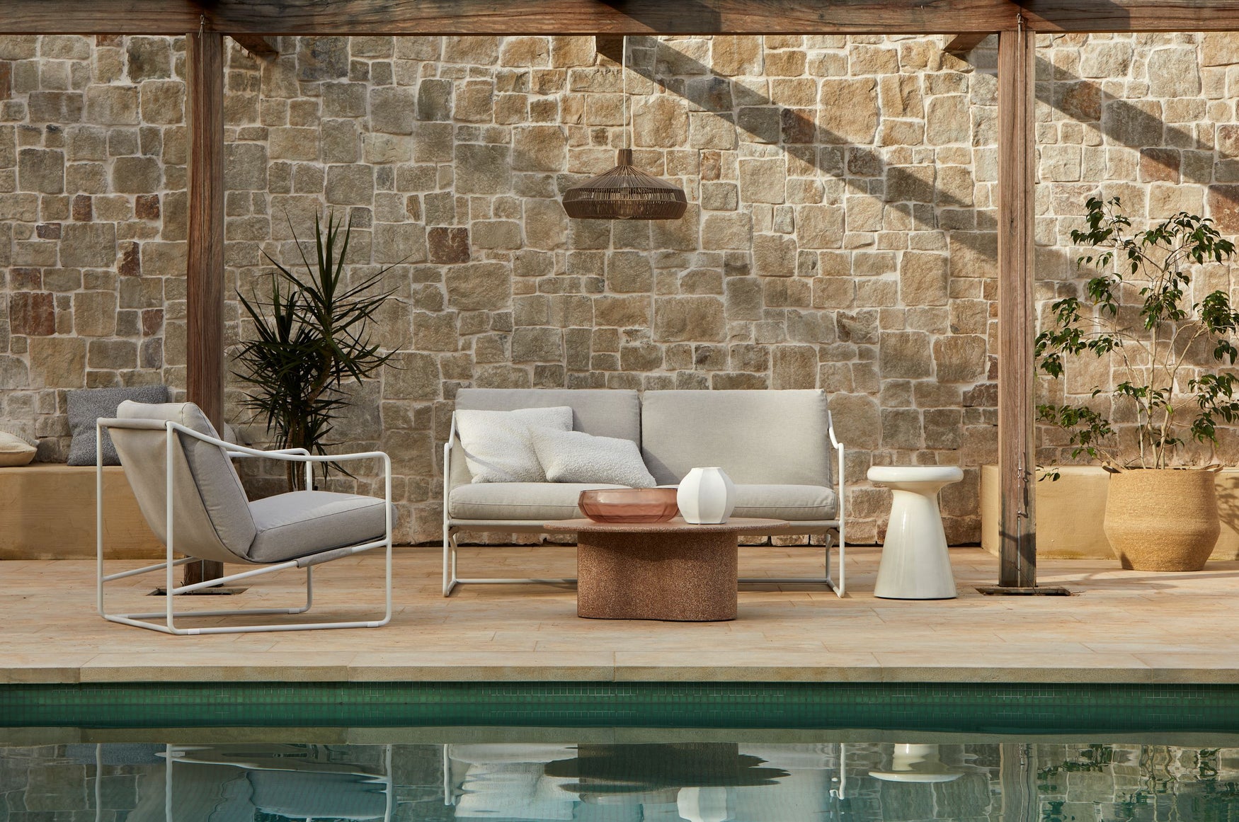 Artie Outdoor Wave Coffee Table in Warm Sand