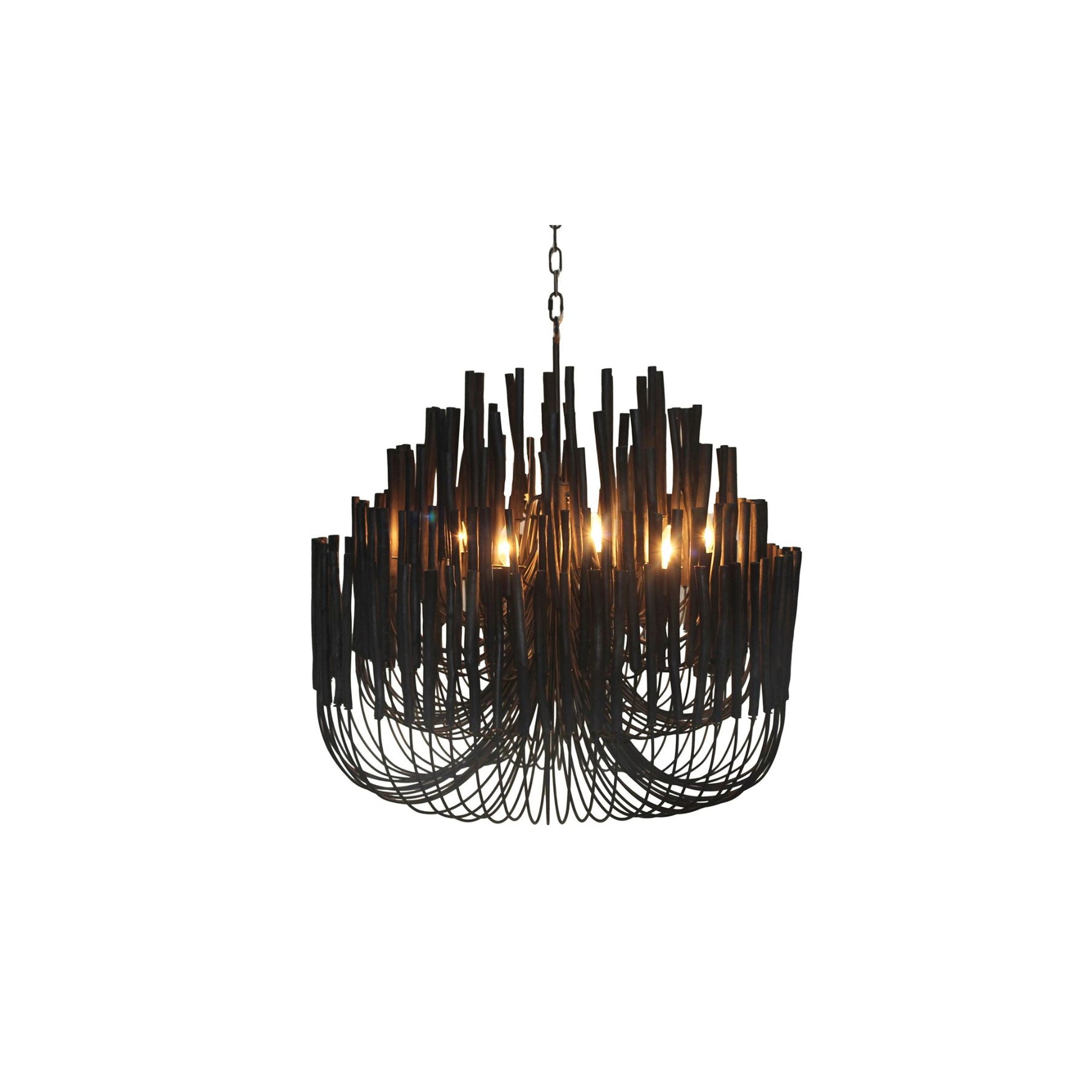 Wood Candle Stick Chandelier Large in Black