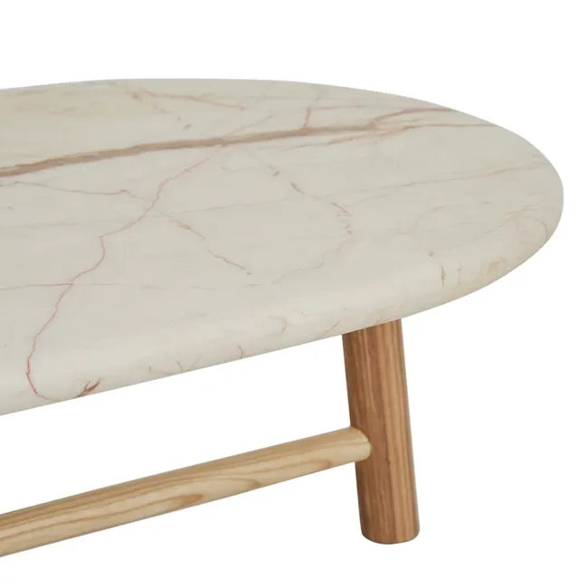 Artie Oval Marble Coffee Table in Brown Vein Ash