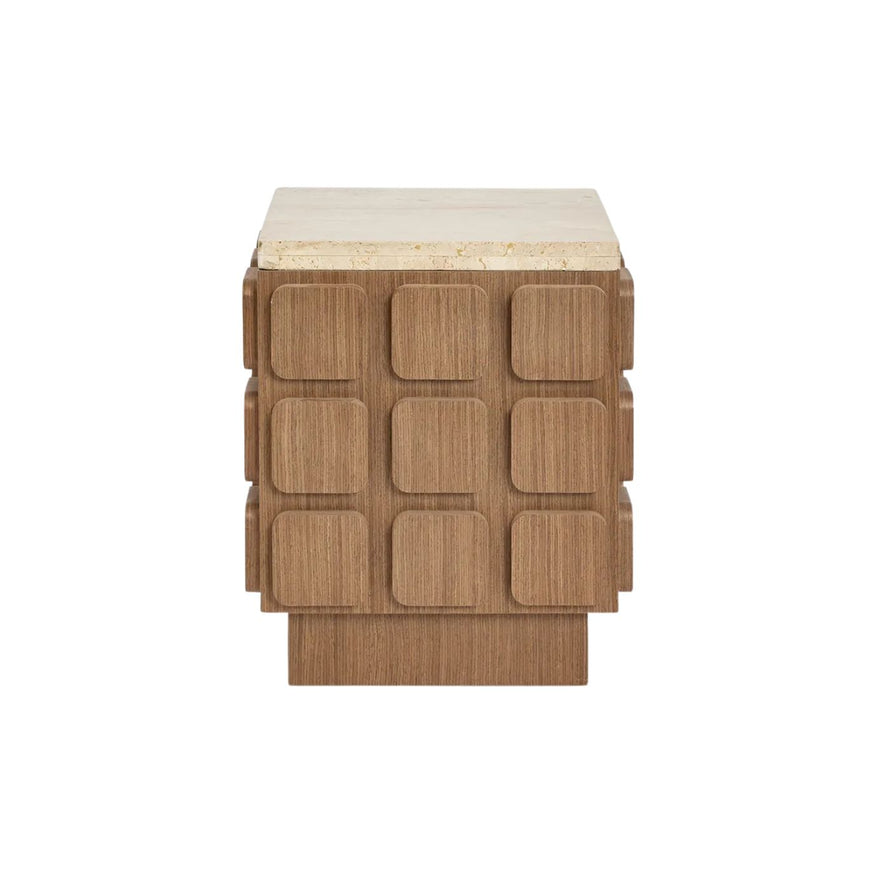 Porto Travertine & Walnut Side Table
