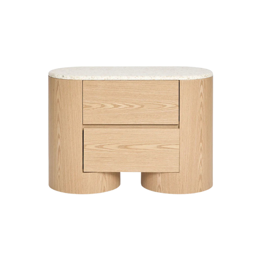 Arlo Bedside in Light Oak & Terrazzo
