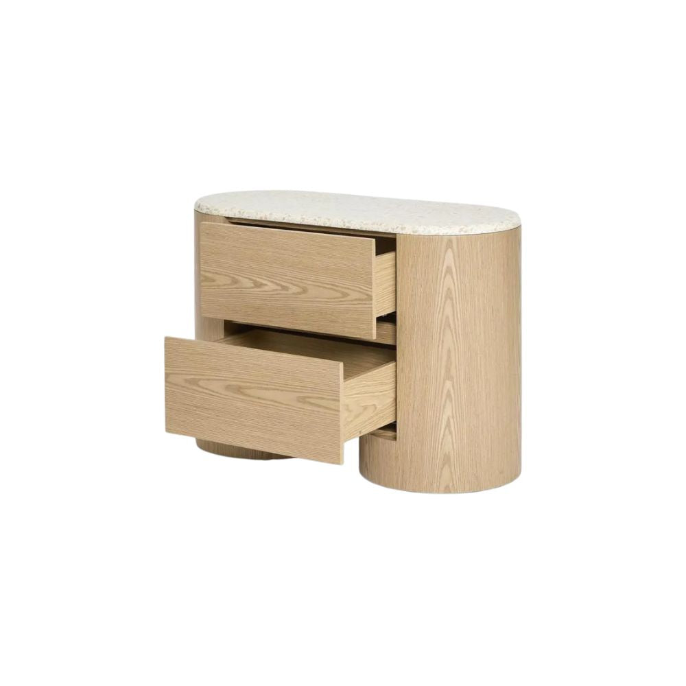 Arlo Bedside in Light Oak & Terrazzo