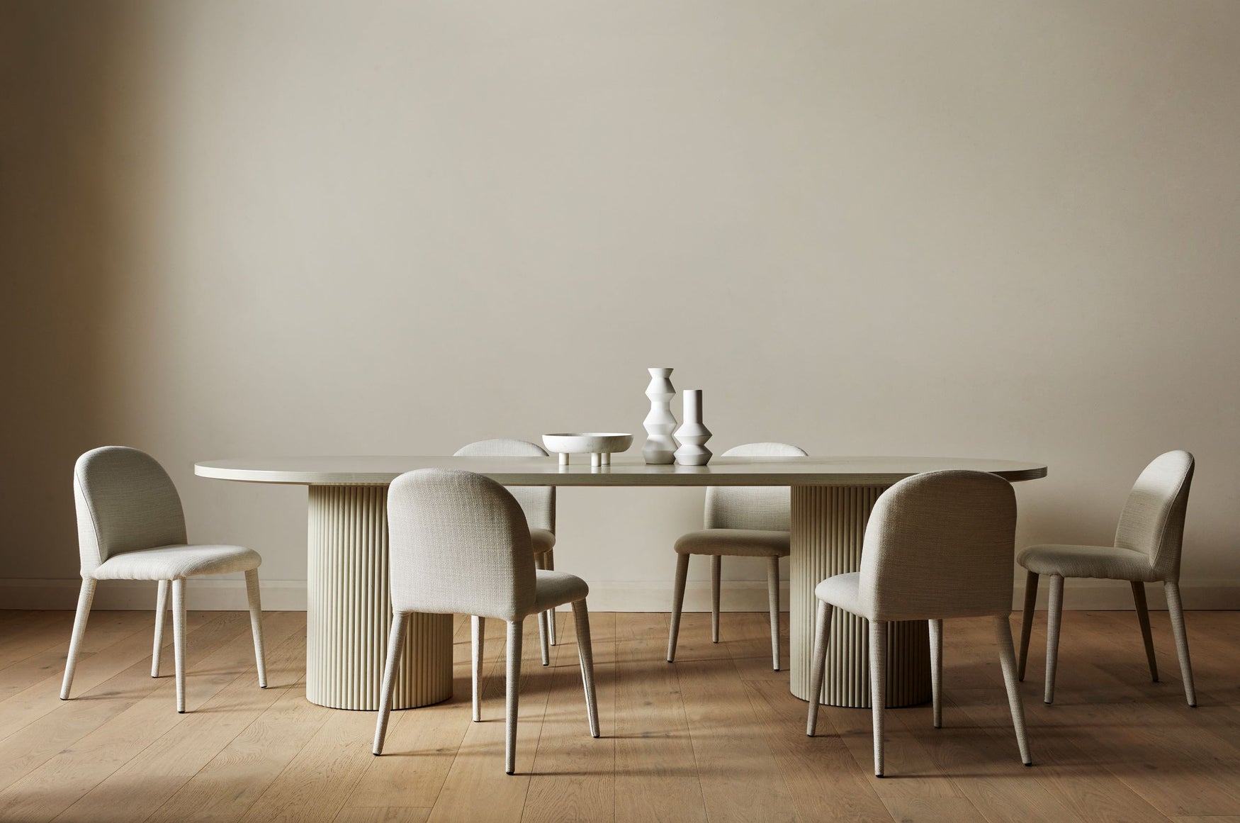 Benjamin Ripple Oval Dining Table in Putty
