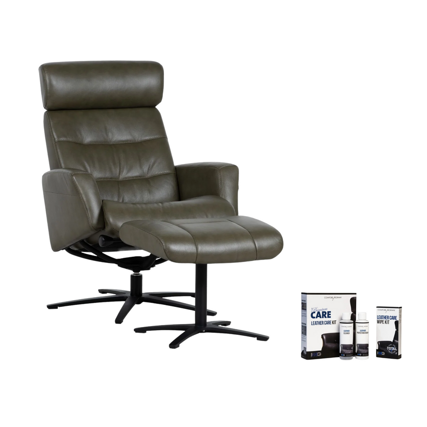 Charlie Chair and Ottoman in Leather + FREE Leather Care Kit Bundle