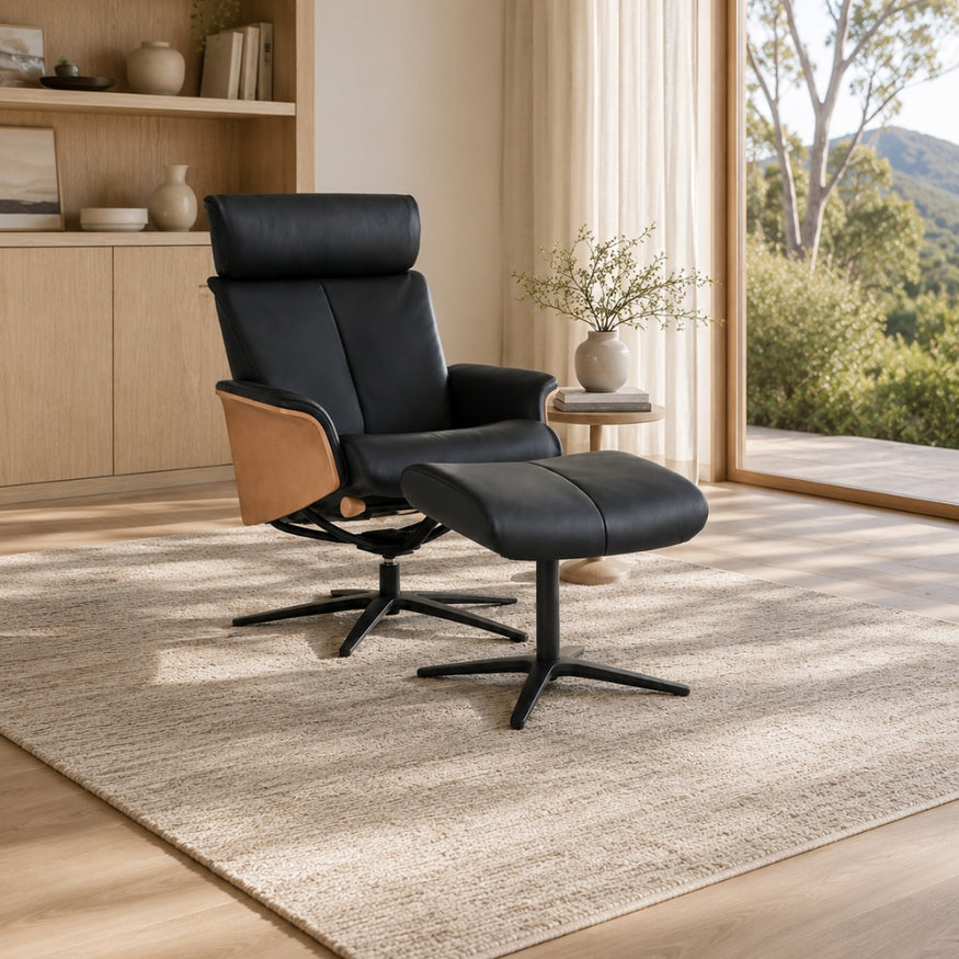 Flo Motion Chair & Footstool in Leather