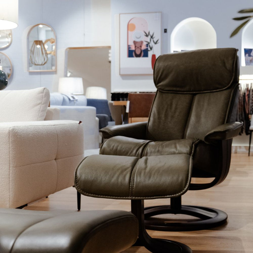 Fjord Motion Chair & Footstool in Leather