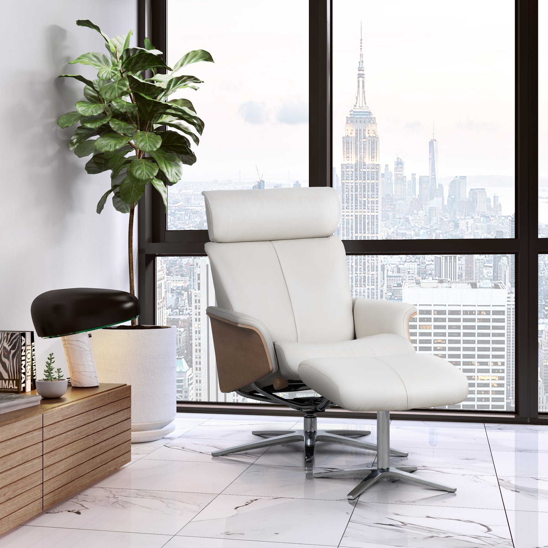 Flo Motion Chair & Footstool in Leather