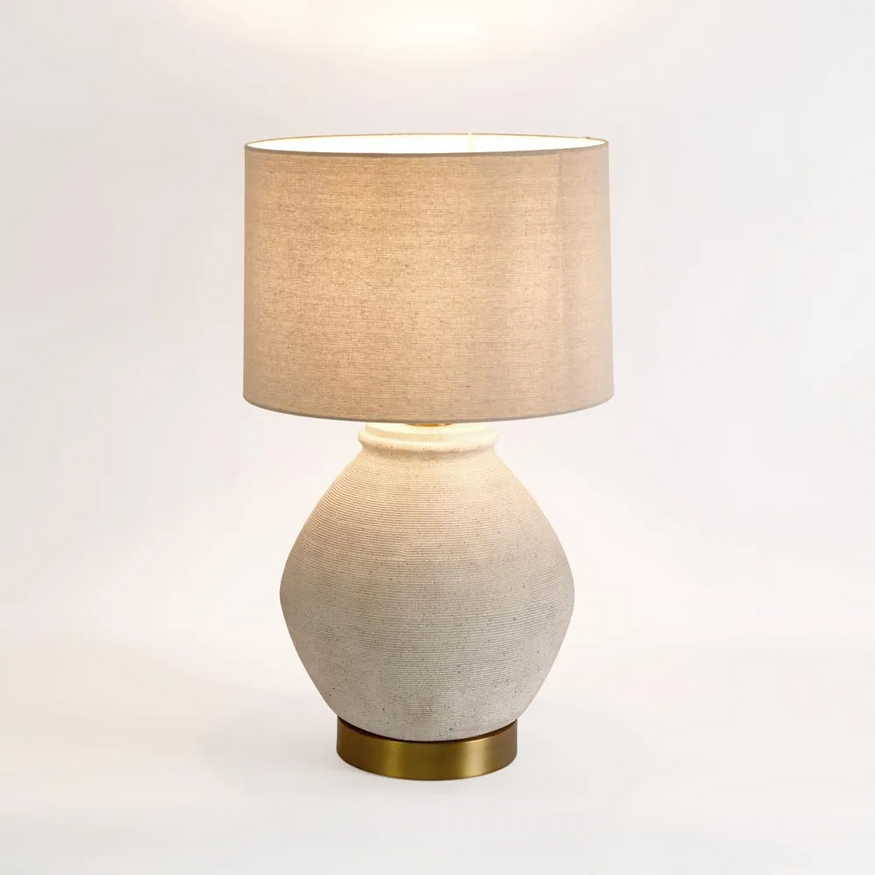 Forbes White Sandstone Table Lamp / Linen Shade