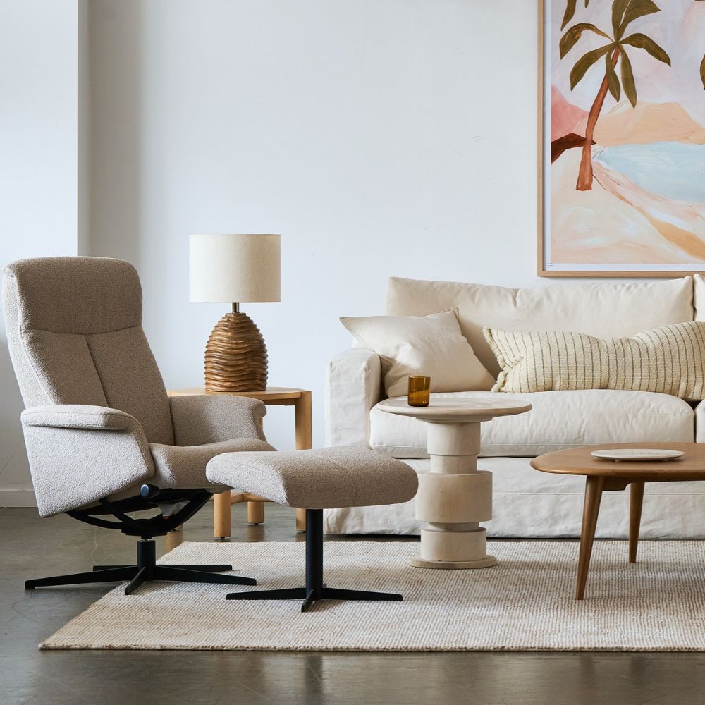 Lola Motion Chair & Footstool in Fabric