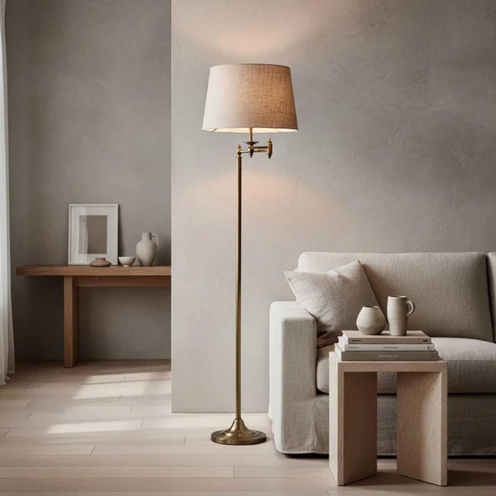 Macleay Floor Lamp in Antique Brass/Ivory Shade