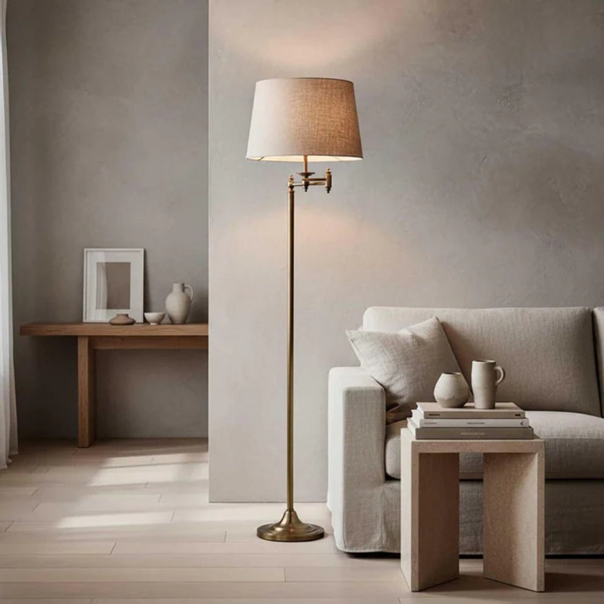 Macleay Floor Lamp in Antique Brass/Ivory Shade