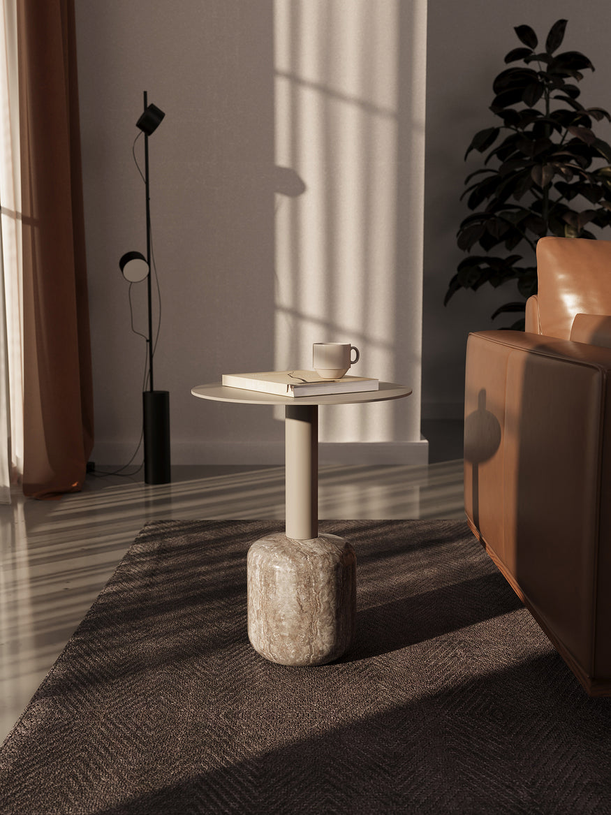 Marseille Lamp Table in Silver Travertine