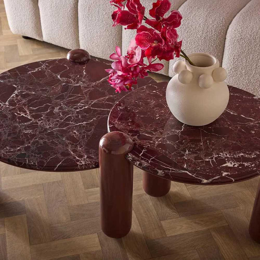 Nobo Coffee Table Large in Matt Red Vein Marble/High Gloss