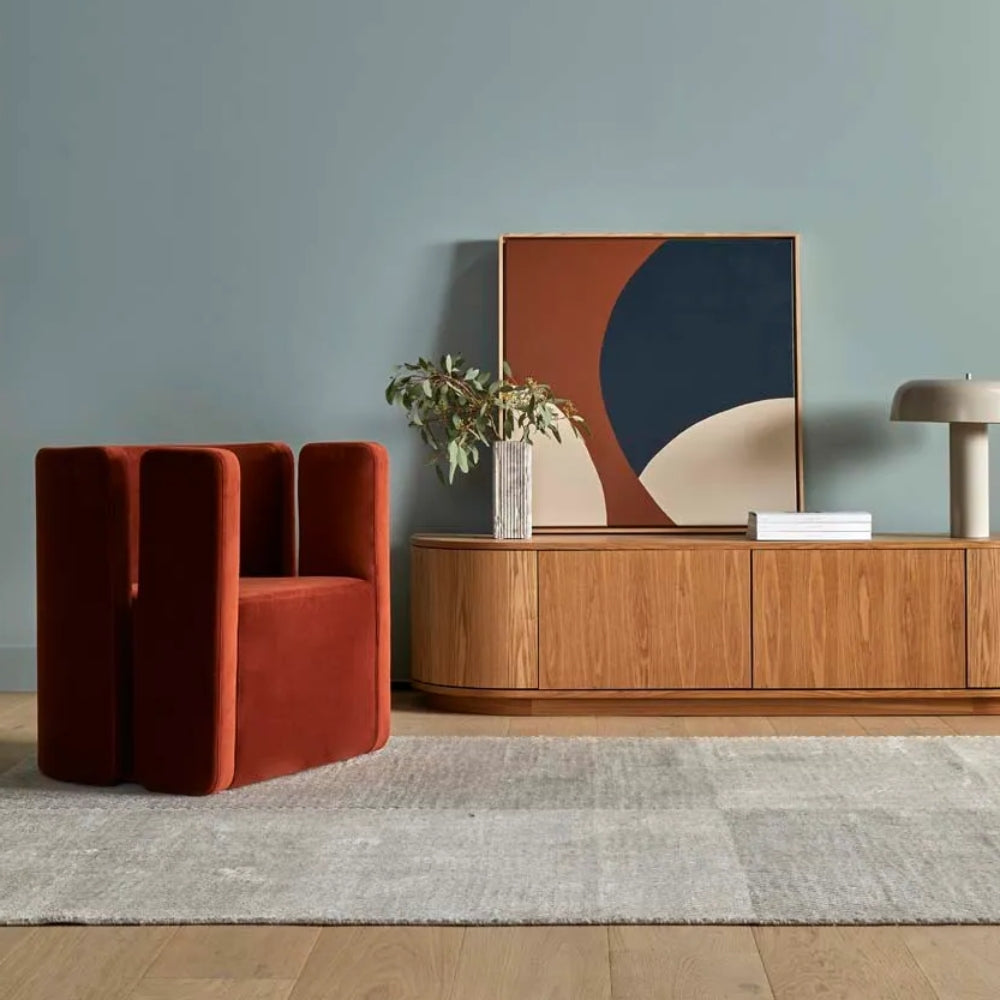 Oberon Crescent TV Unit in White Grain Ash