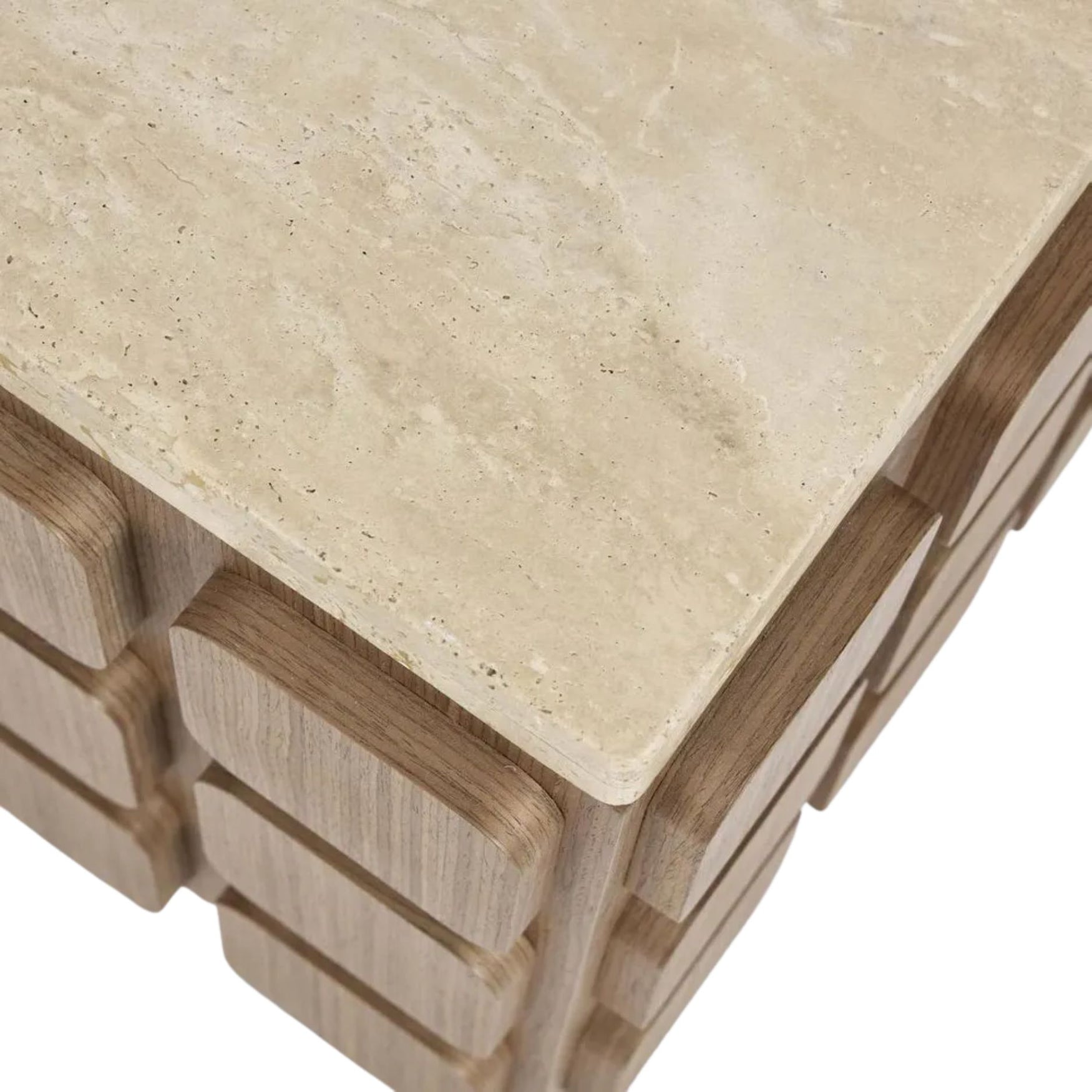 Porto Travertine & Walnut Side Table
