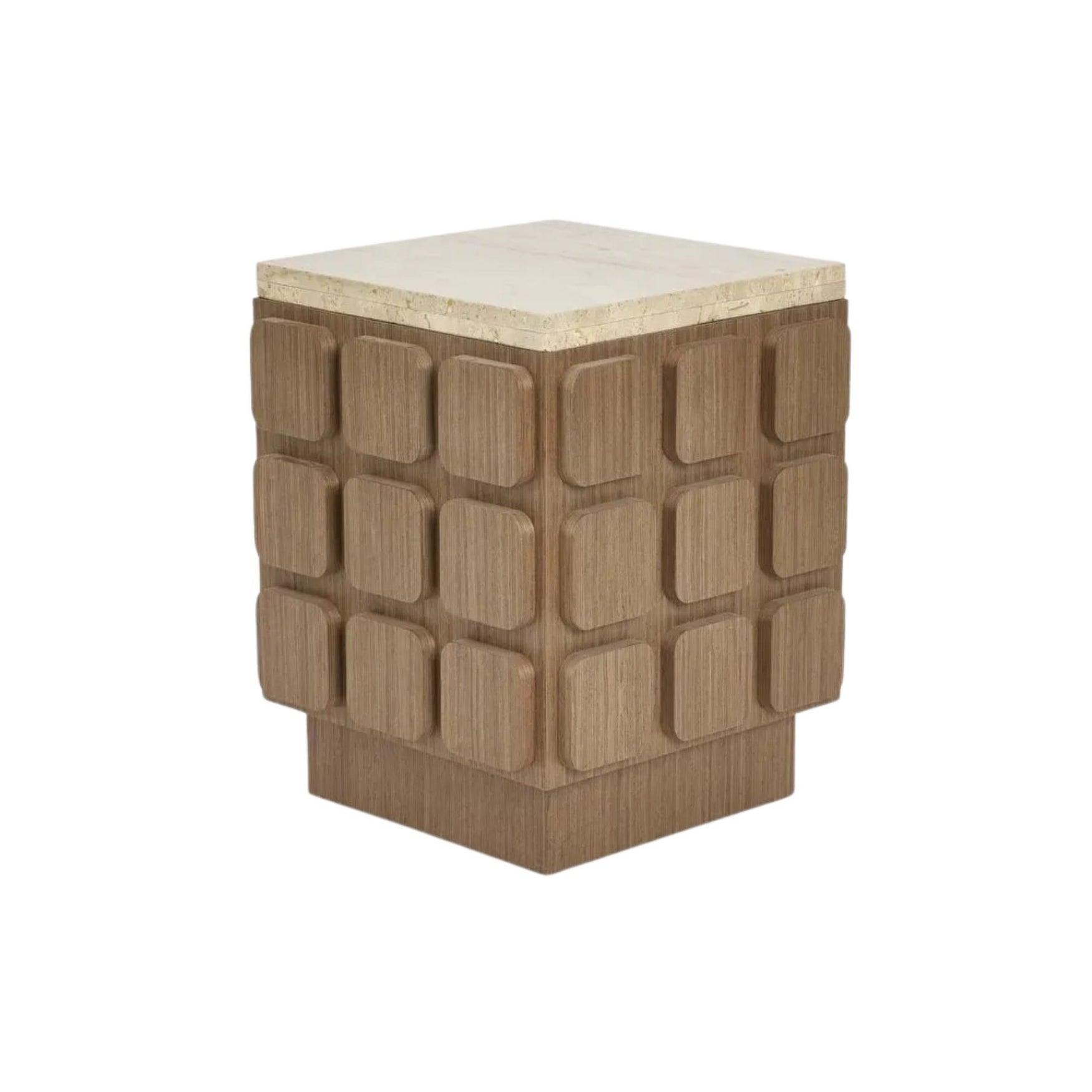 Porto Travertine & Walnut Side Table