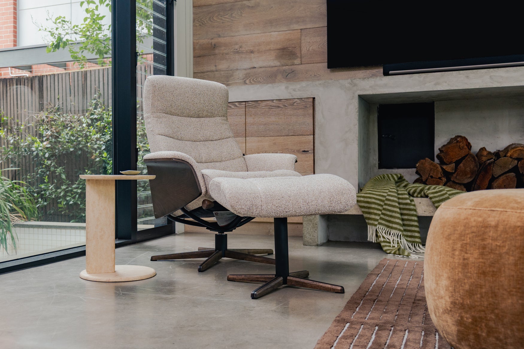 Roland Motion Chair & Footstool in Fabric