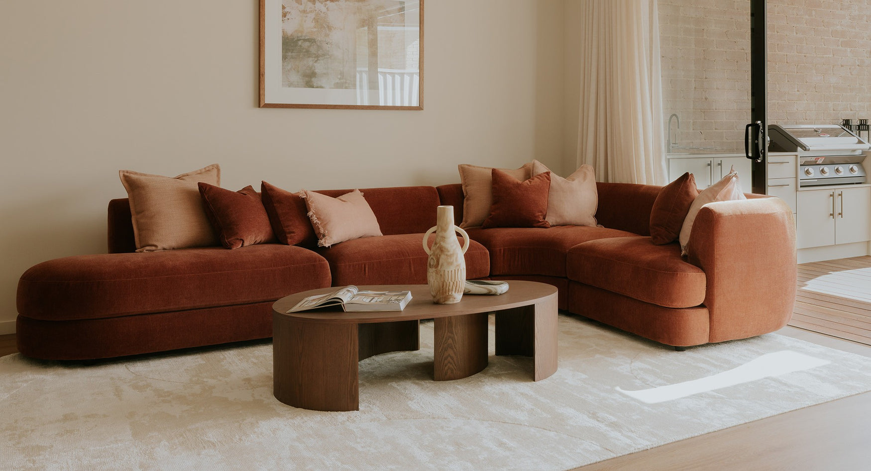 Madrid Curve Sofa Modular in Green Boucle