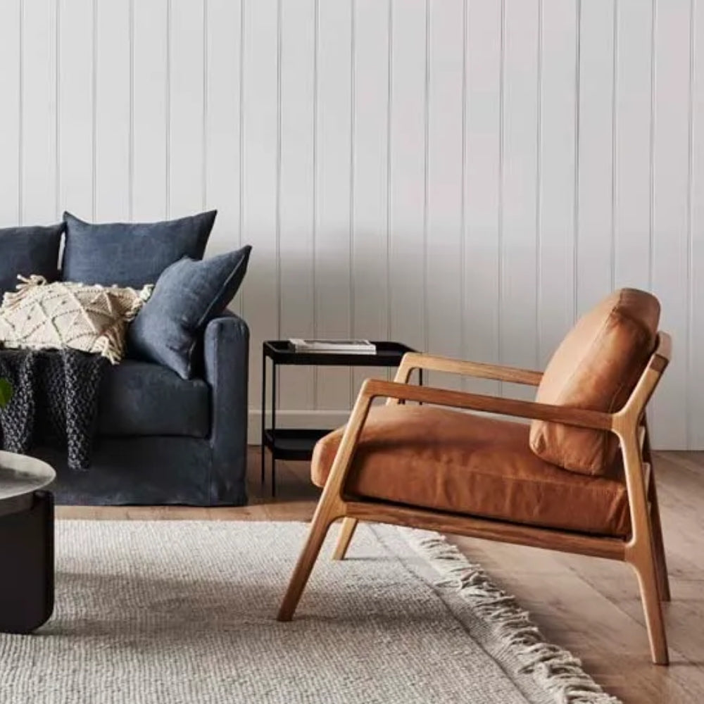 Sketch Nysse Occasional Chair in Camel Leather & Light Oak