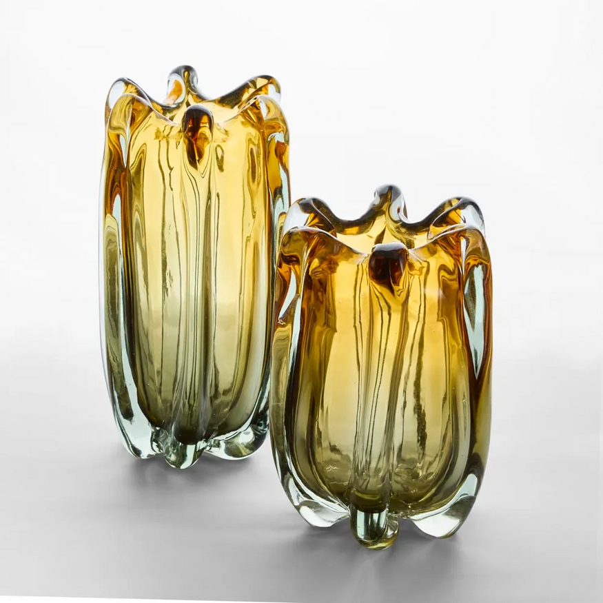 Solenne Handblown Glass Vase Small Amber / Green Ombre