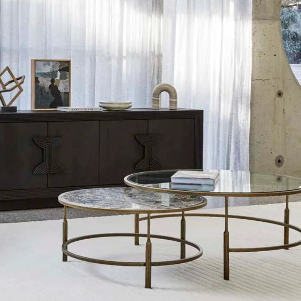 Verona Charm Nest Coffee Table in White Marble & Antique Brass