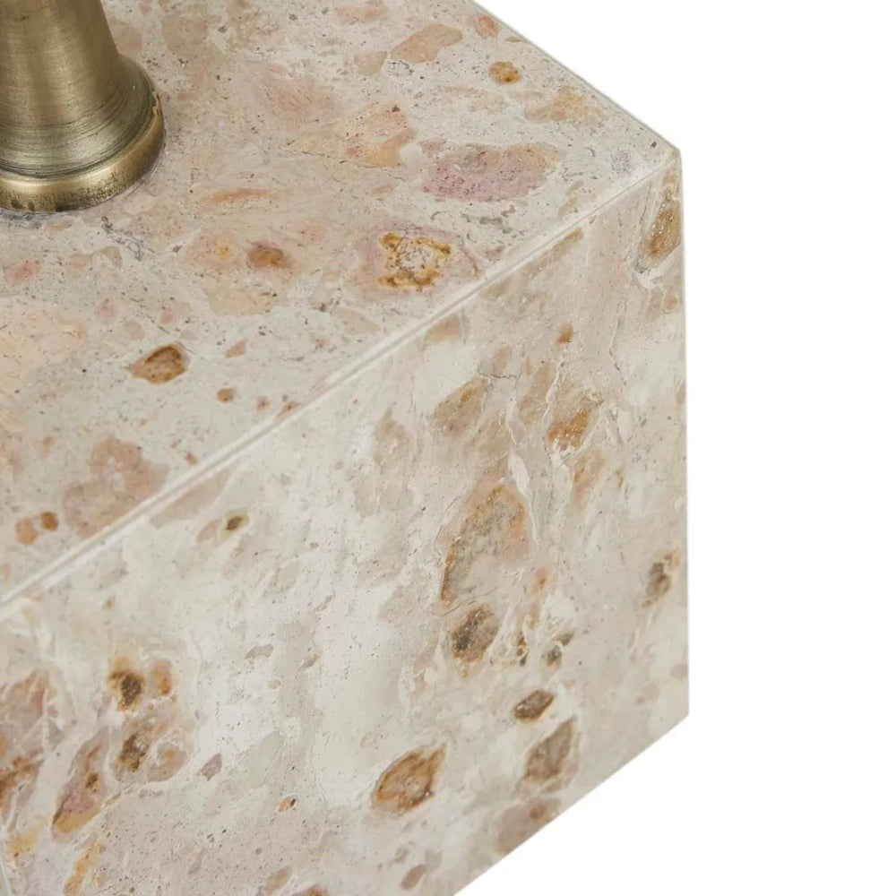 Verona Pillar Side Table in Latte Marble & Antique Brass