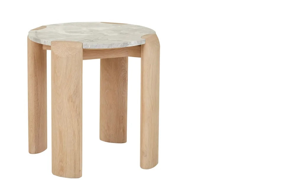 Willa Marble Side Table in Grey Marble & Light Oak