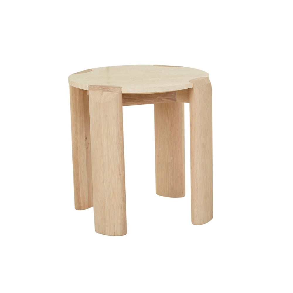 Willa Marble Side Table in Natural Travertine & Light Oak