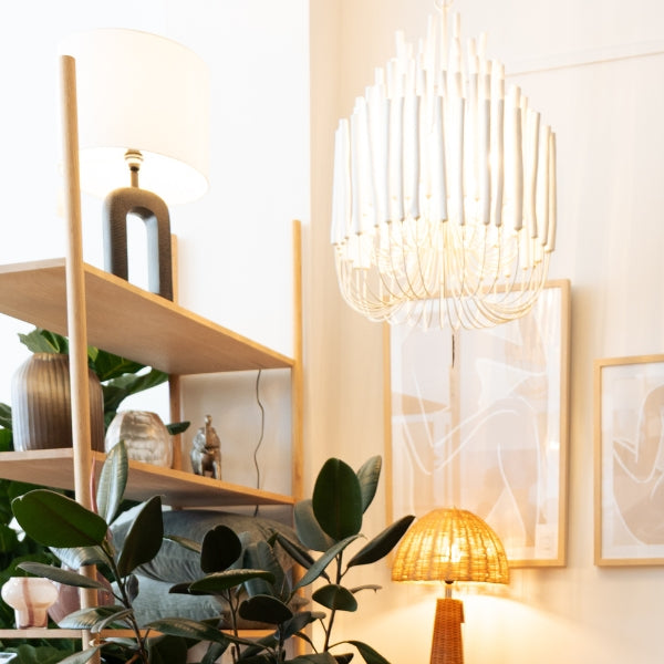 Wood Candle Stick Chandelier Medium