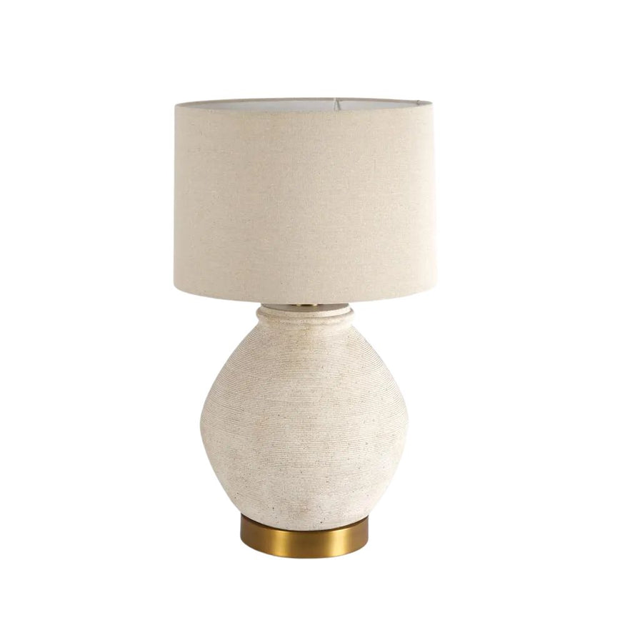 Forbes White Sandstone Table Lamp / Linen Shade