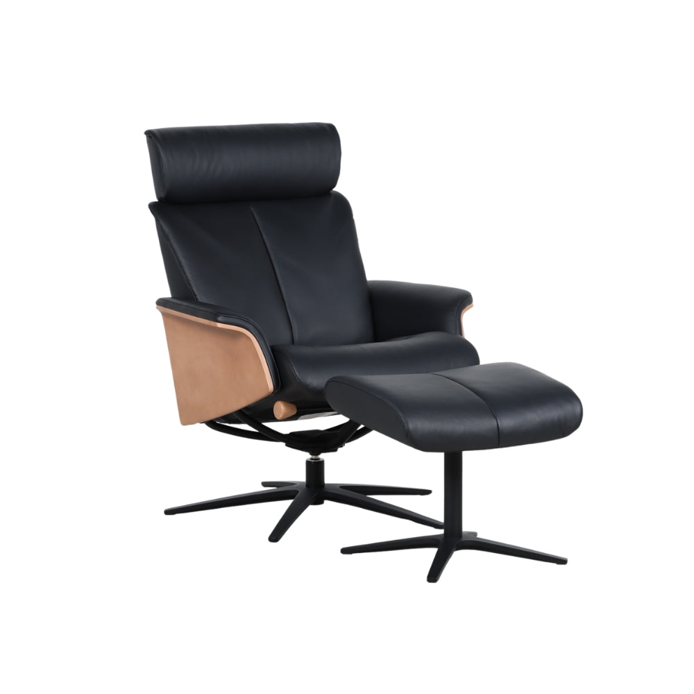 Flo Motion Chair & Footstool in Leather