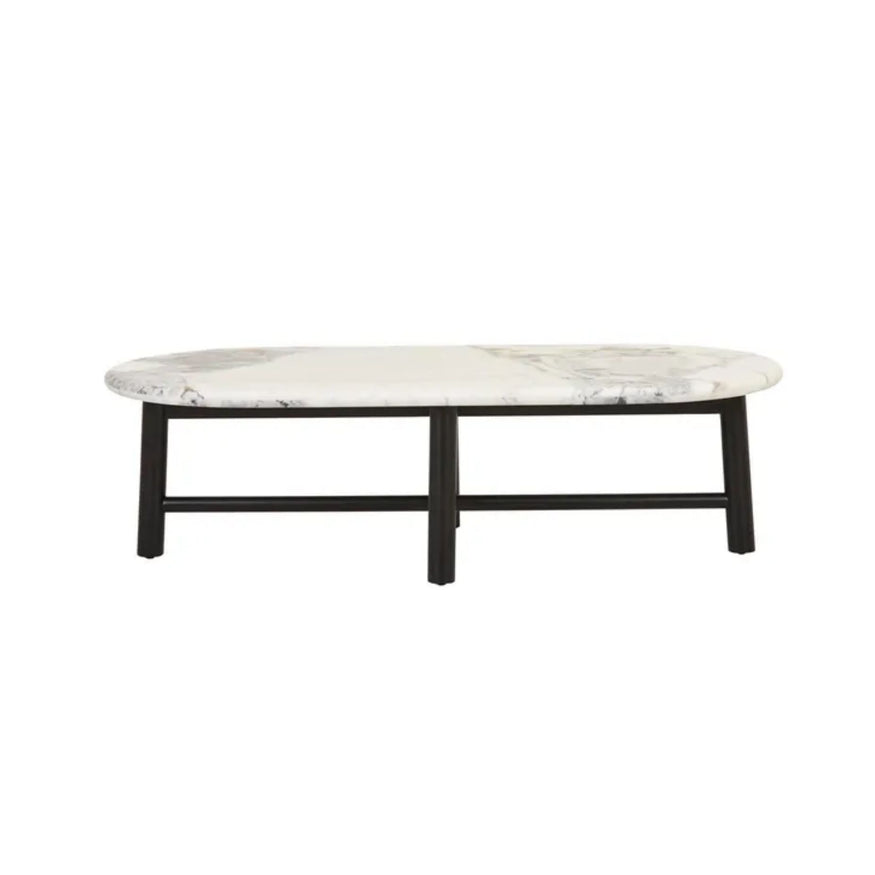 Artie Oval Marble Coffee Table in Matte Ocean Marble/Black Ash