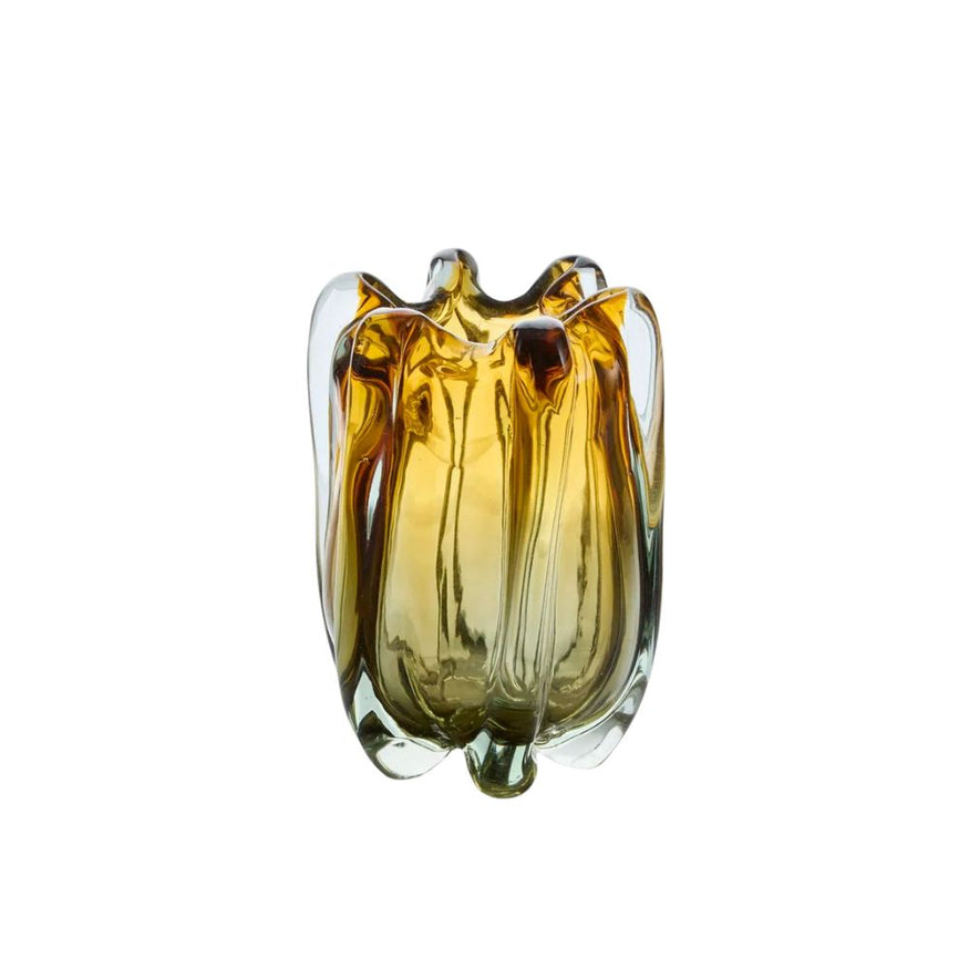 Solenne Handblown Glass Vase Small Amber / Green Ombre