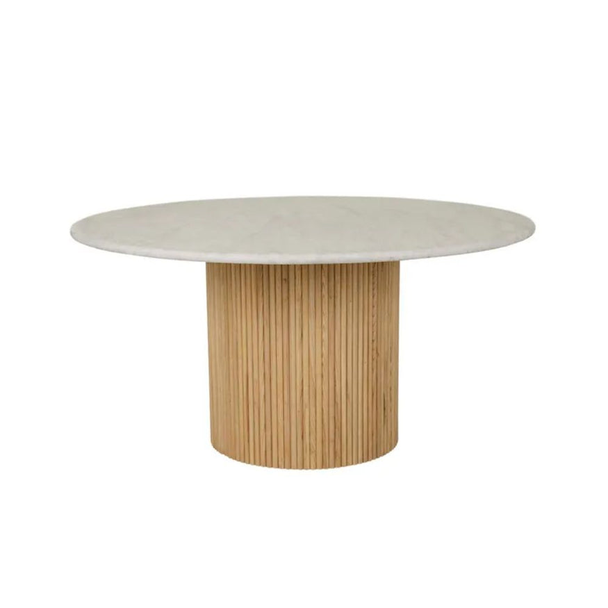 Benjamin Ripple Dining Table in White Marble/Natural Ash