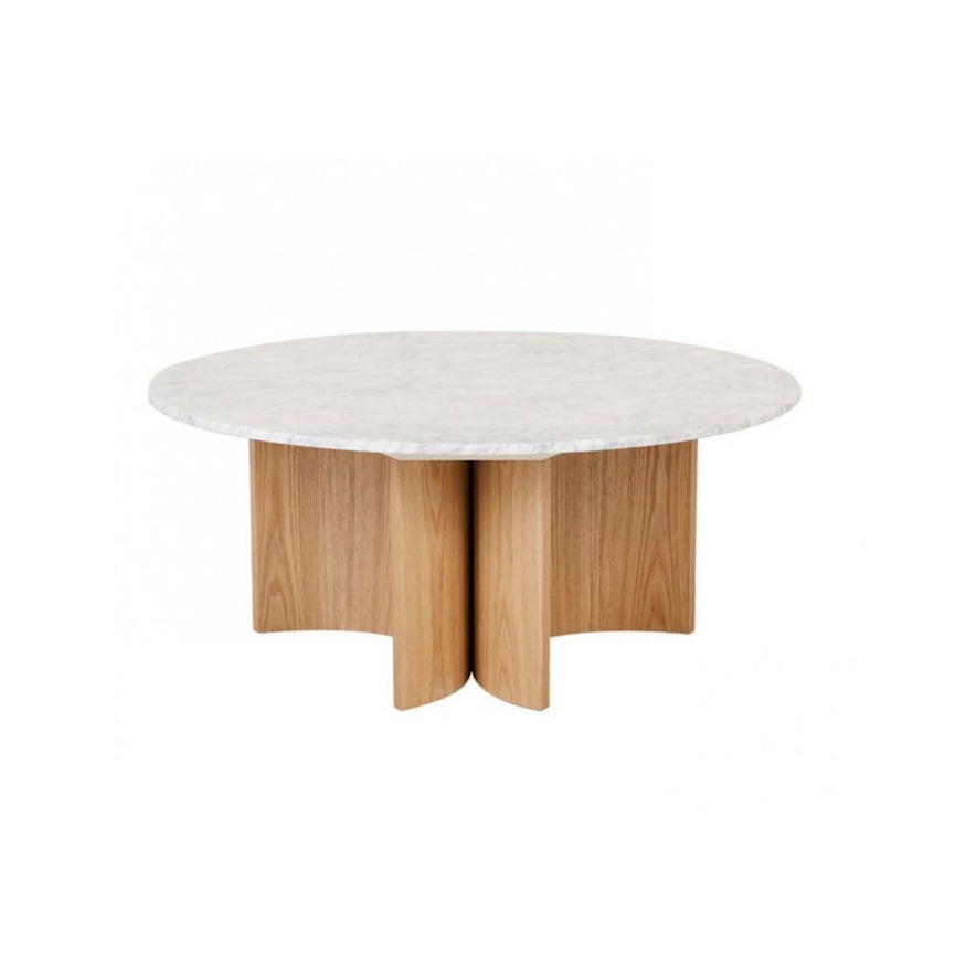 Oberon Eclipse Marble Coffee Table in White Marble/Natural Ash