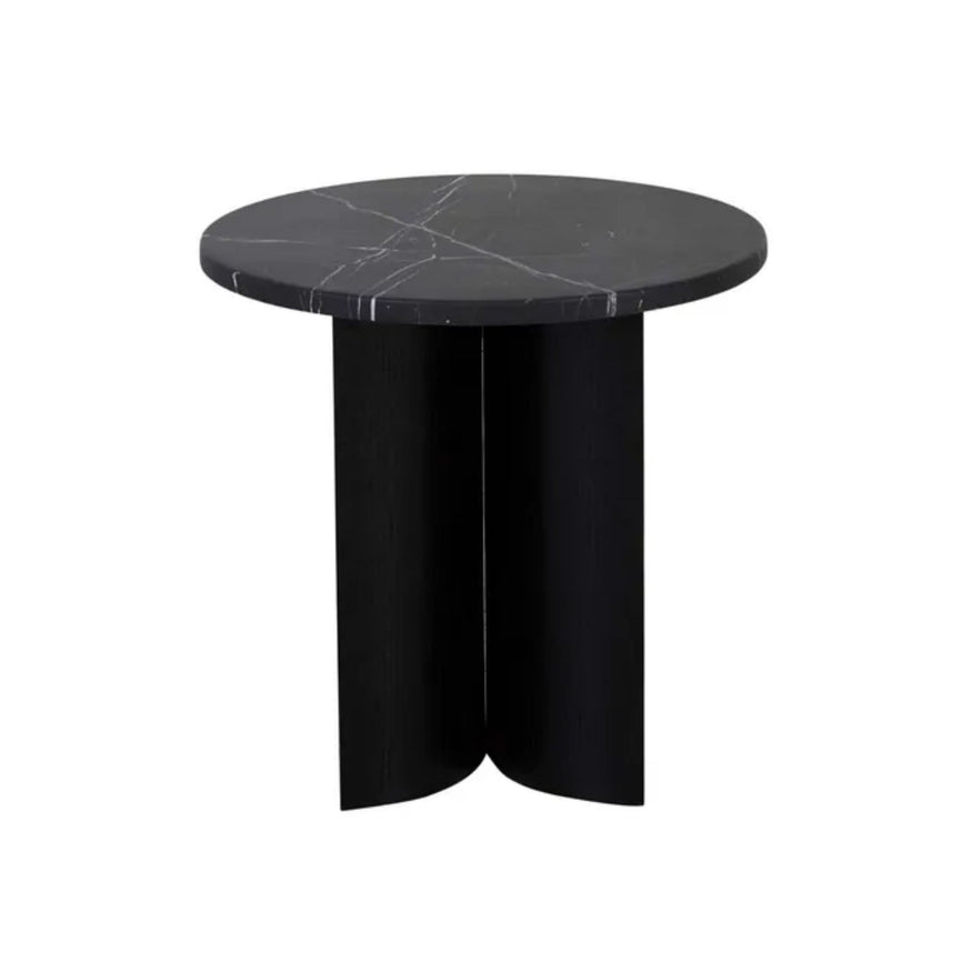 Oberon Eclipse Marble Side Table in Black Marble/Dark Oak