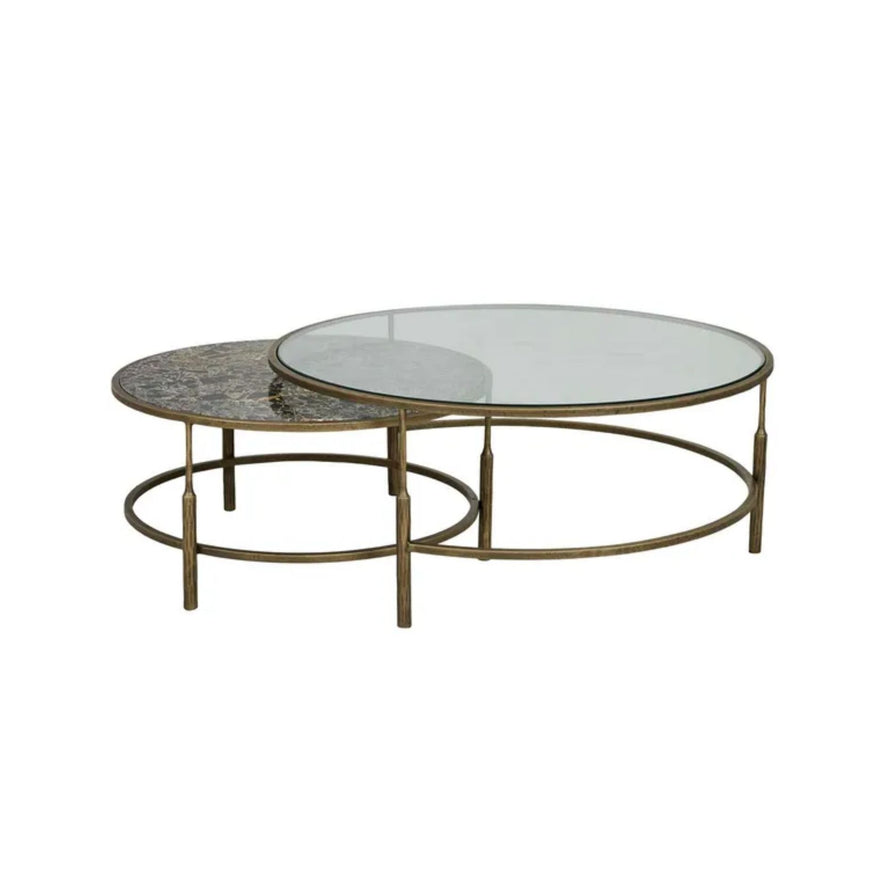 Verona Charm Nest Coffee Table in Golden Portoro Marble & Antique Brass