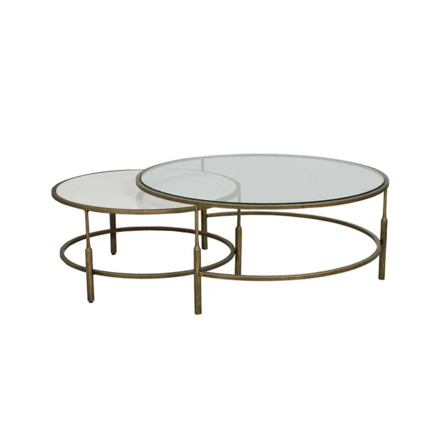 Verona Charm Nest Coffee Table in White Marble & Antique Brass