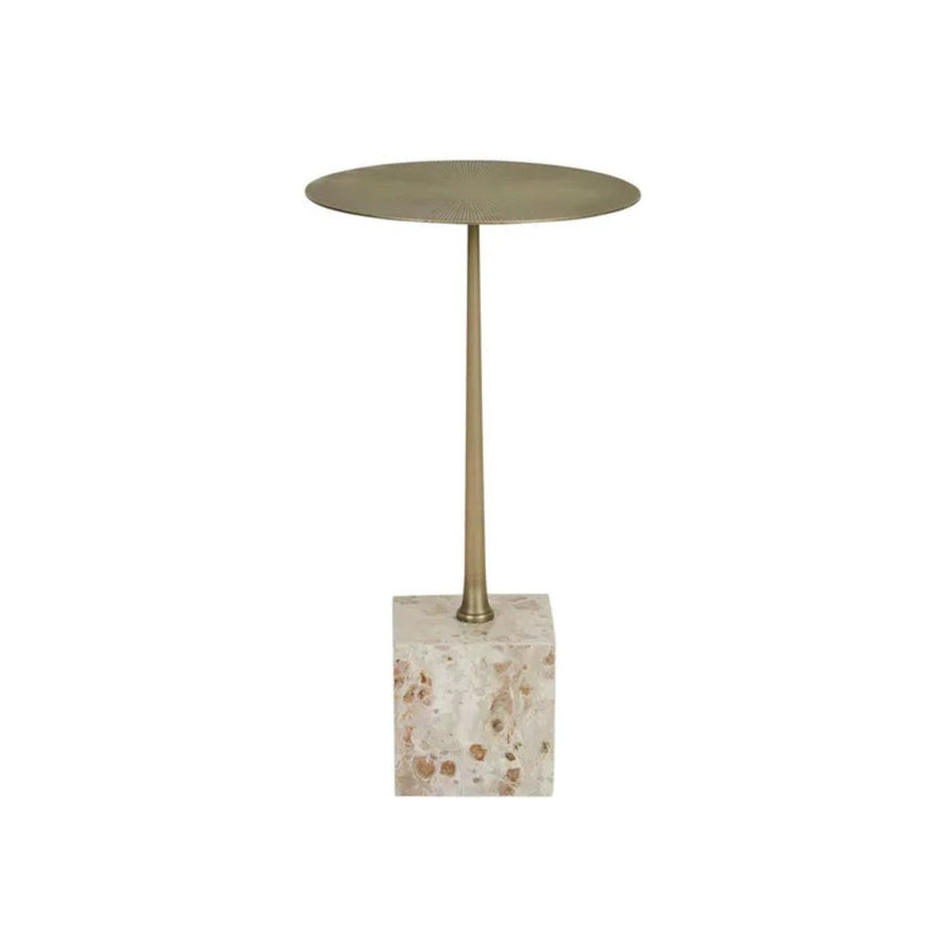 Verona Pillar Side Table in Latte Marble & Antique Brass